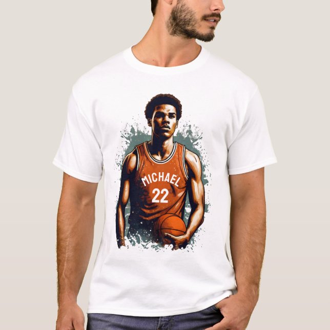 Add Your Name And Number basketball player Custom T-Shirt (Front)