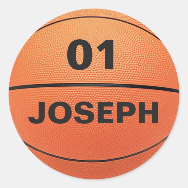 Add Your Name and Number Template Basketball Sport Classic Round Sticker (Front)