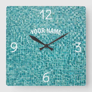 Add Your Name and Photo Swimming Pool Water    Lar Square Wall Clock