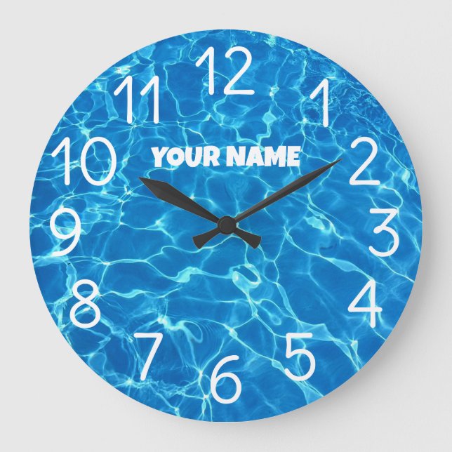 Add Your Name and Photo Swimming Pool Water    Large Clock (Front)