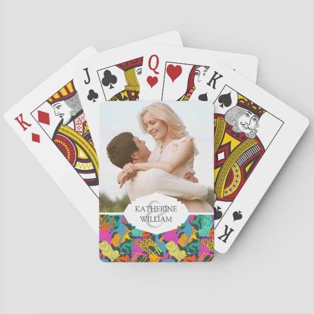 Add Your Name | Animal Silhouettes Pattern Playing Cards (Back)