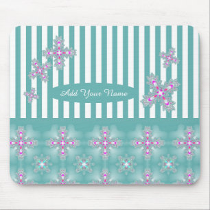 Add Your Name , Artdeco Flowers in Retro Style Mouse Mat