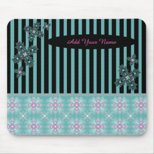 Add Your Name , Artdeco Flowers in Retro Style Mouse Mat