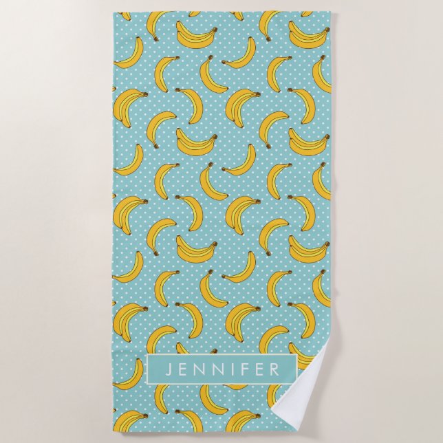Add Your Name | Bananas And Polk Dots Beach Towel (Front)