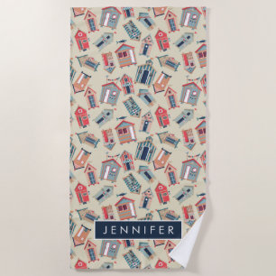Add Your Name   Beach Hut Pattern Towel