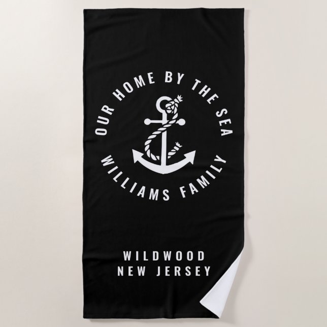 Add Your Name & Beach | Nautical Anchor Towel (Front)