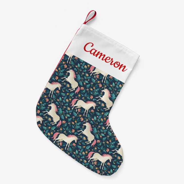 Add Your Name | Beautiful Magical Unicorn Pattern Small Christmas Stocking (Front (Hanging))