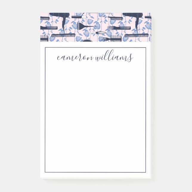 Add Your Name | Beauty Care Blue Rose Pattern Post-it Notes (Front)