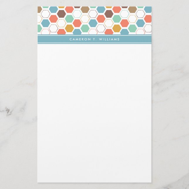 Add Your Name | Bee Hive Module Pattern Stationery (Front)