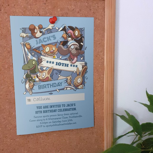 Add Your Name Birthday Animal Fans Sky Blue Invitation (Creator Uploaded)