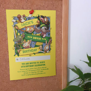 Add Your Name Birthday Animal Fans Yellow & Green Invitation
