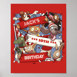 Add Your Name Birthday Party Animal Fans Cartoon Poster