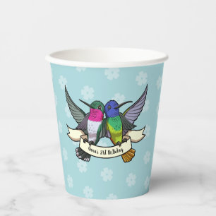 Add Your Name Birthday Party Colourful Hummingbird Paper Cups
