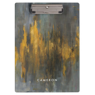 Add Your Name Black and Gold Abstract Print Clipboard
