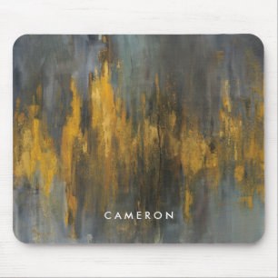 Add Your Name   Black and Gold Abstract Print Mouse Mat