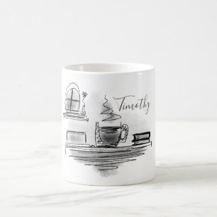 Add Your Name   Black and White Coffee Drawing Mug