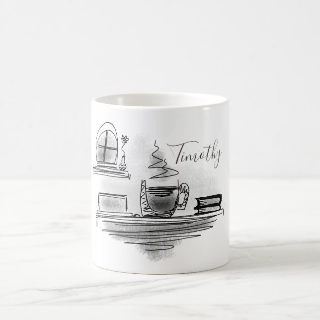 Add Your Name | Black and White Coffee Drawing Mug (Center)