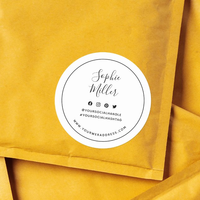 Add Your Name Black Border Social Media Branding Classic Round Sticker (Creator Uploaded)