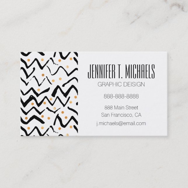 Add Your Name | Black Brush Strokes & Dots Business Card (Front)