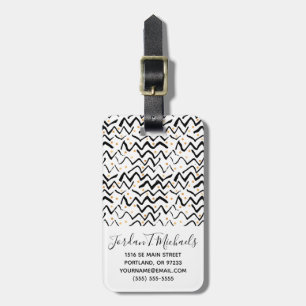 Add Your Name Black Brush Strokes & Dots Luggage Tag