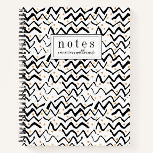 Add Your Name   Black Brush Strokes & Dots Notebook