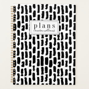 Add Your Name   Black Brush Strokes Pattern Planner