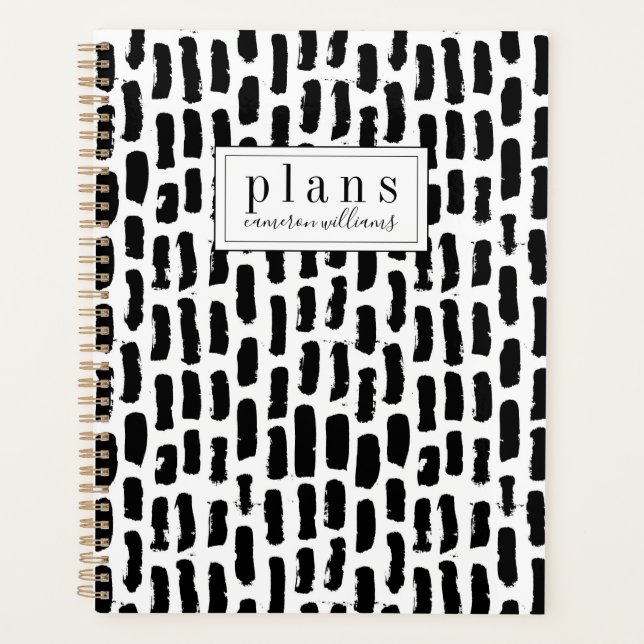 Add Your Name | Black Brush Strokes Pattern Planner (Front)