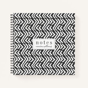 Add Your Name   Black Hand Drawn Chevron Pattern Notebook