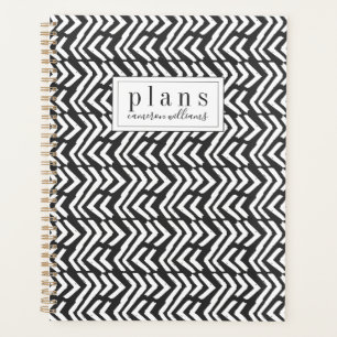 Add Your Name   Black Hand Drawn Chevron Pattern Planner