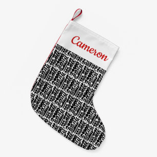 Add Your Name   Black Ink Stroke Tree Pattern Small Christmas Stocking