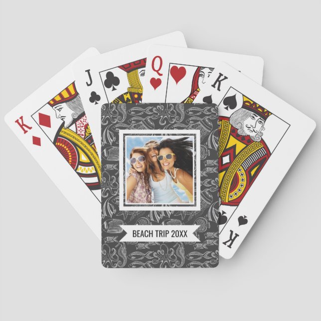 Add Your Name | Black Sea Pattern Playing Cards (Back)