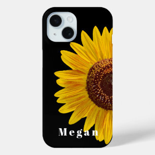 Add Your Name Black Vintage Fun Sunflower iPhone 15 Case