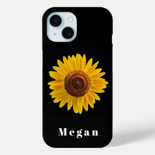 Add Your Name Black Vintage Yellow Sunflower iPhone 15 Case