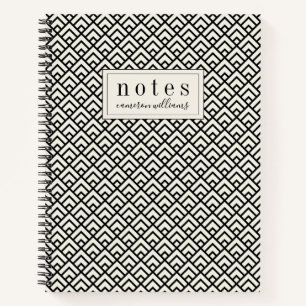 Add Your Name Black & White Geometric Pattern Notebook