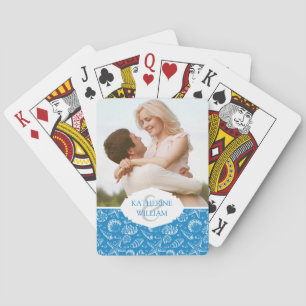 Add Your Name   Blue Beach Pattern Playing Cards