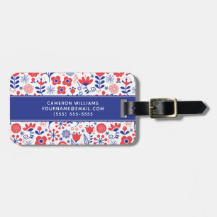 Add Your Name Blue & Coral Floral Pattern Luggage Tag