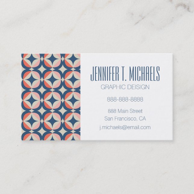 Add Your Name | Blue & Coral Geometric Pattern Business Card (Front)