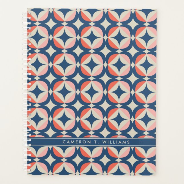Add Your Name | Blue & Coral Geometric Pattern Planner (Front)