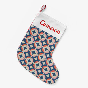 Add Your Name Blue & Coral Geometric Pattern Small Christmas Stocking
