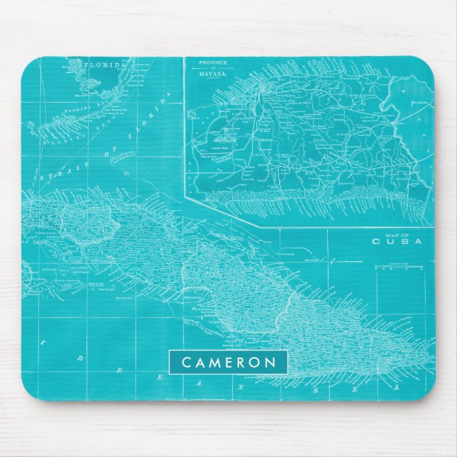 Add Your Name | Blue Cuba Map Mouse Mat (Front)