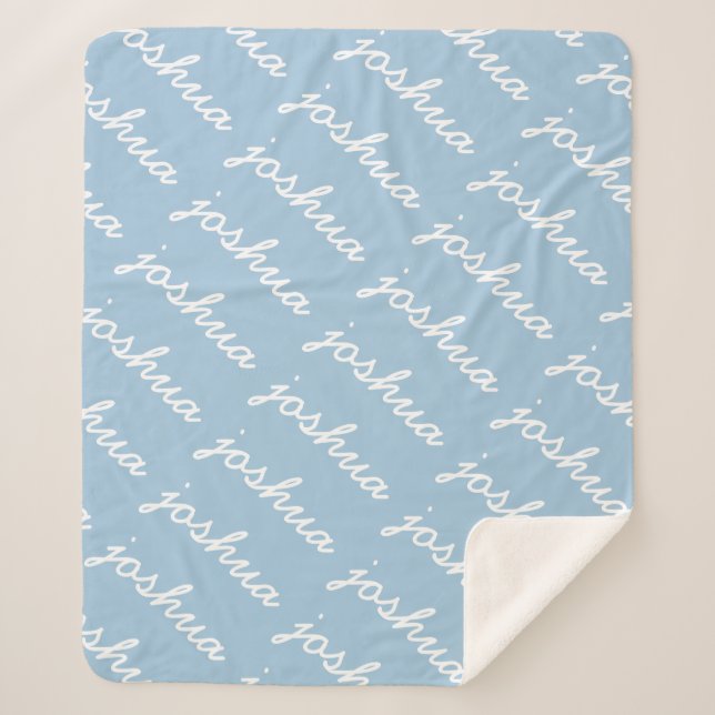 Add-Your-Name Blue Cursive Name Sherpa Blanket (Front)