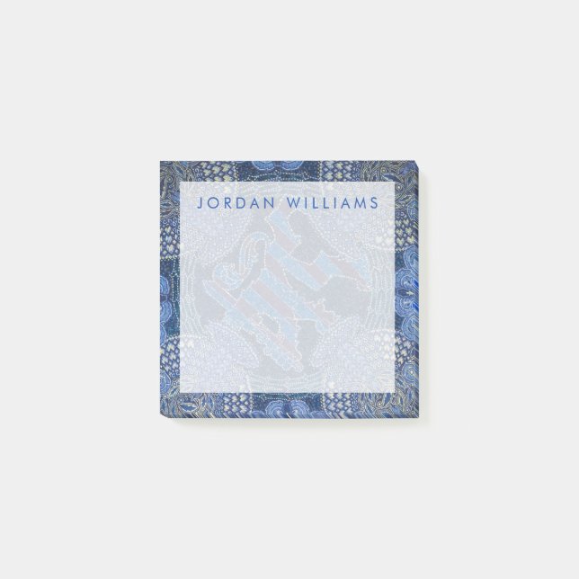 Add Your Name | Blue Ornate Mosaic Art, Germany Post-it Notes (Front)
