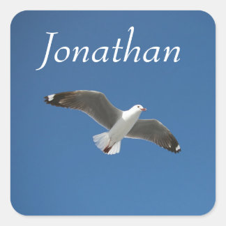 Add Your Name Blue Sky Seagull Photo Square Sticker