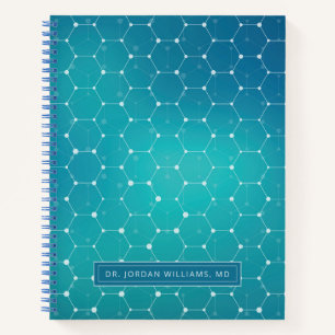 Add Your Name   Blue Teal DNA Pattern Notebook