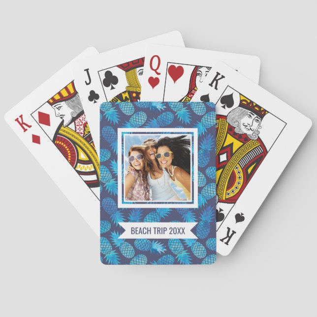 Add Your Name | Blue Tie Dye Pineapples Playing Cards (Back)