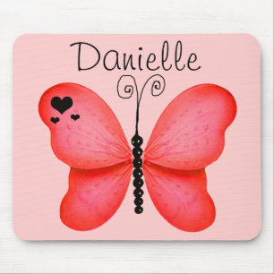 Add Your Name Blush Red Butterfly Mouse Pad