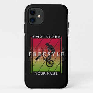 Add Your Name BMX Freestyle Rider on Red Green  T- iPhone 11 Case