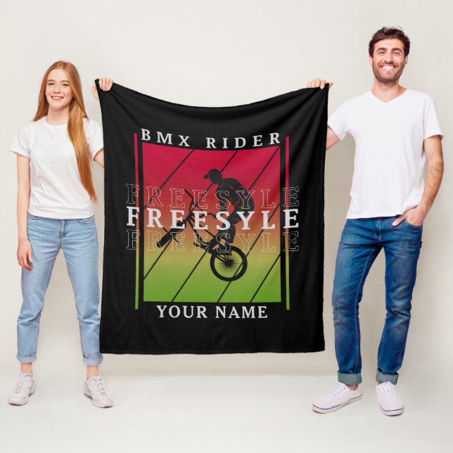 Add Your Name BMX Freestyle Rider -  Red Green on  Fleece Blanket (In Situ)