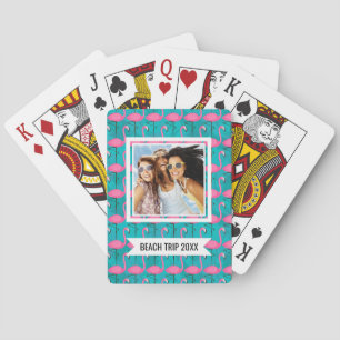 Add Your Name Bright Flamingo Pattern Playing Cards