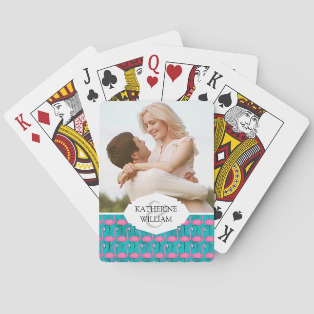 Add Your Name | Bright Flamingo Pattern Playing Cards (Back)